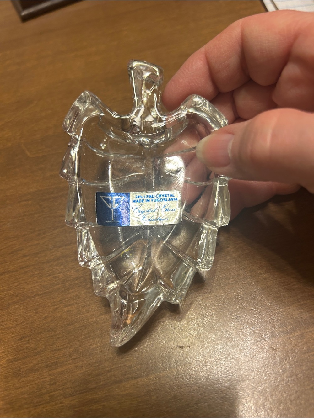 Vintage Leaf-Shaped Lead Crystal Dish - 24% Lead Crystal